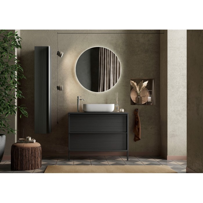 Meuble de salle de bain avec évier et 2 tiroirs, longueur 79cm, collection FRASSI. Coloris noir cendré