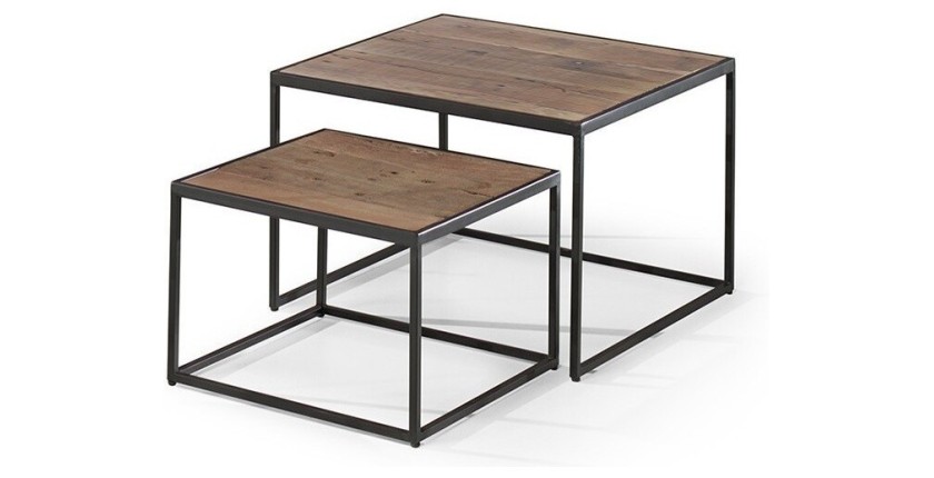 Table basse RUBIK table gigogne, plateau en massif exotique Mangolia, idéal pour un salon contemporain