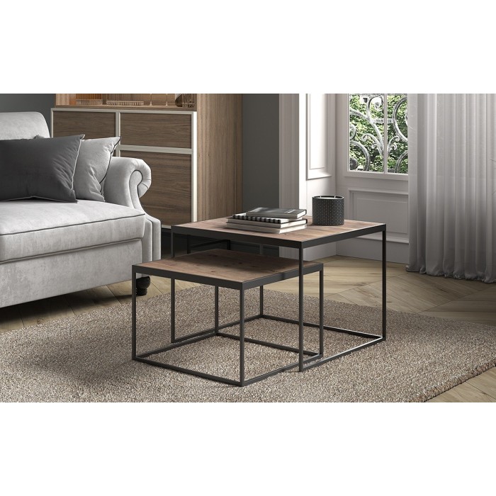 Table basse RUBIK table gigogne, plateau en massif exotique Mangolia, idéal pour un salon contemporain