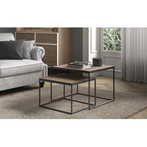 Table basse RUBIK table gigogne, plateau en massif exotique Mangolia, idéal pour un salon contemporain