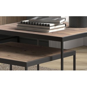 Table basse RUBIK table gigogne, plateau en massif exotique Mangolia, idéal pour un salon contemporain