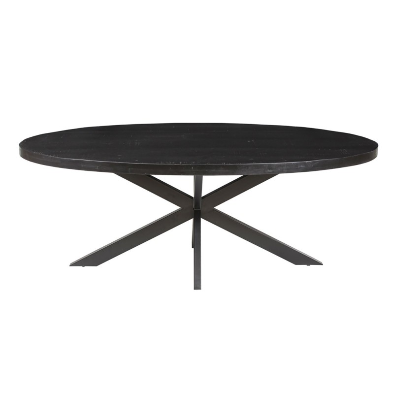Table à manger ovale BOURGIA en bois massif de Mangolia noir, idéal pour une salle a manger conviviale