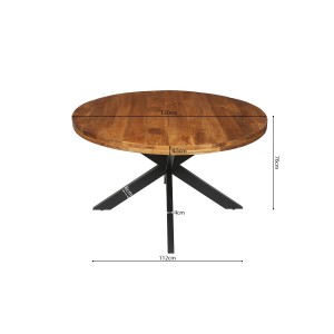 Table à manger ronde BOURGIA en bois massif de Mangolia, idéal pour une salle à manger conviviale