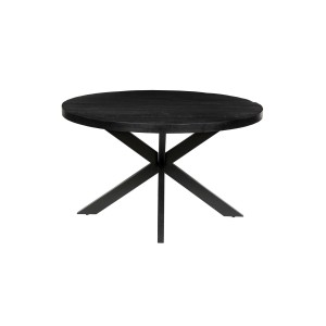 Table à manger ronde BOURGIA en bois massif de Mangolia noir, idéal pour une salle à manger conviviale