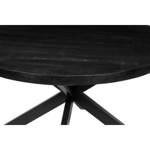 Table à manger ronde BOURGIA en bois massif de Mangolia noir, idéal pour une salle à manger conviviale
