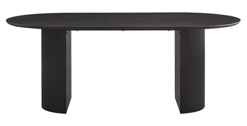 Table à manger ovale VAGOS effet bois brun foncé longueur 200cm, idéal pour une salle à manger conviviale