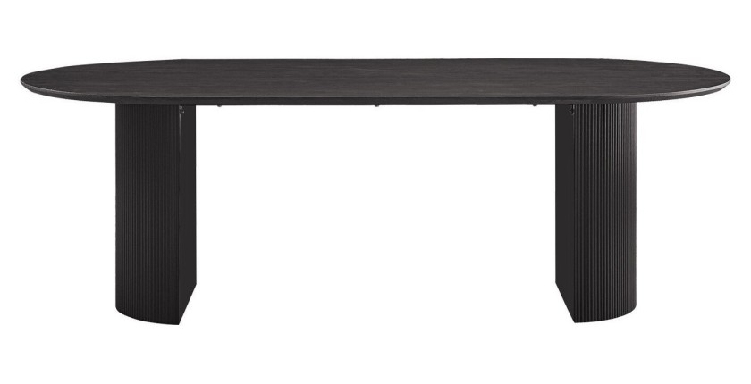 Table à manger ovale VAGOS effet bois brun foncé longueur 220cm, idéal pour une salle à manger conviviale