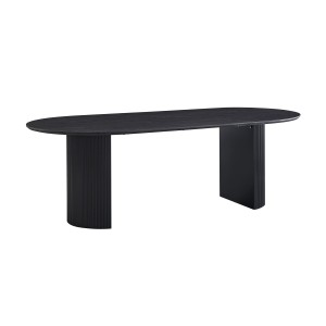 Table à manger ovale VAGOS effet bois brun foncé longueur 220cm, idéal pour une salle à manger conviviale