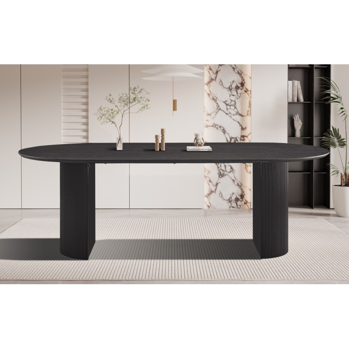 Table à manger ovale VAGOS effet bois brun foncé longueur 220cm, idéal pour une salle à manger conviviale