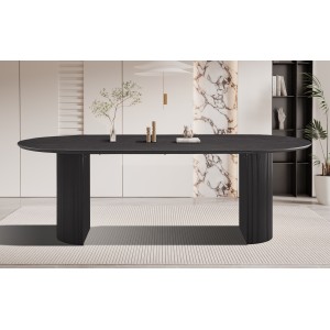 Table à manger ovale VAGOS effet bois brun foncé longueur 220cm, idéal pour une salle à manger conviviale