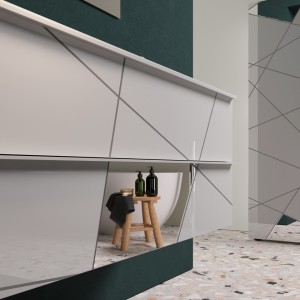 Meuble de salle de bain suspendu avec deux vasques et 2 tiroirs, collection VITARIO. Coloris blanc brillant