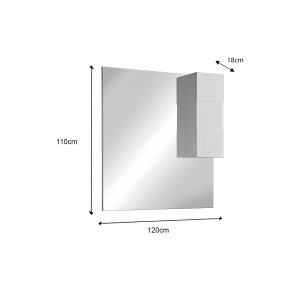Miroir design avec rangement, 120x110 cm, collection VITARIO, coloris blanc brillant