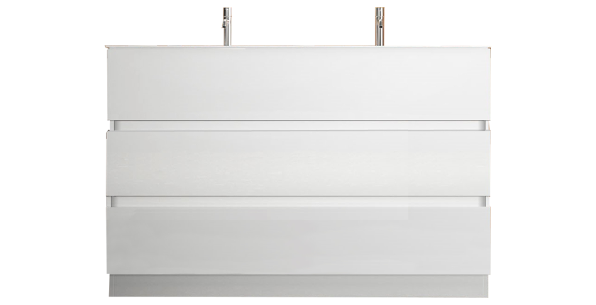 Meuble de salle de bain avec deux vasques et 3 tiroirs, collection VIENNE. Coloris blanc brillant