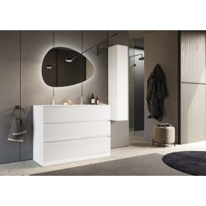 Meuble de salle de bain avec deux vasques et 3 tiroirs, collection VIENNE. Coloris blanc brillant