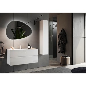 Meuble de salle de bain suspendu avec 1 vasque et 2 tiroirs, longueur 82cm, collection VIENNE. Coloris blanc brillant
