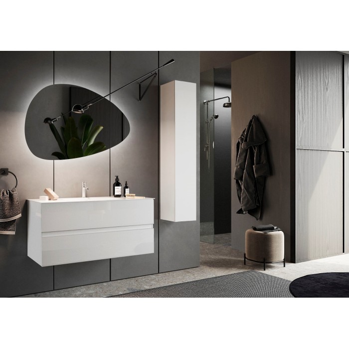 Meuble de salle de bain suspendu, 1porte, collection VIENNE. Coloris blanc brillant