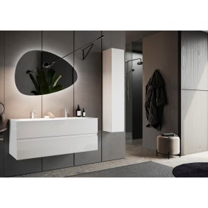 Meuble de salle de bain suspendu, 1porte, collection VIENNE. Coloris blanc brillant