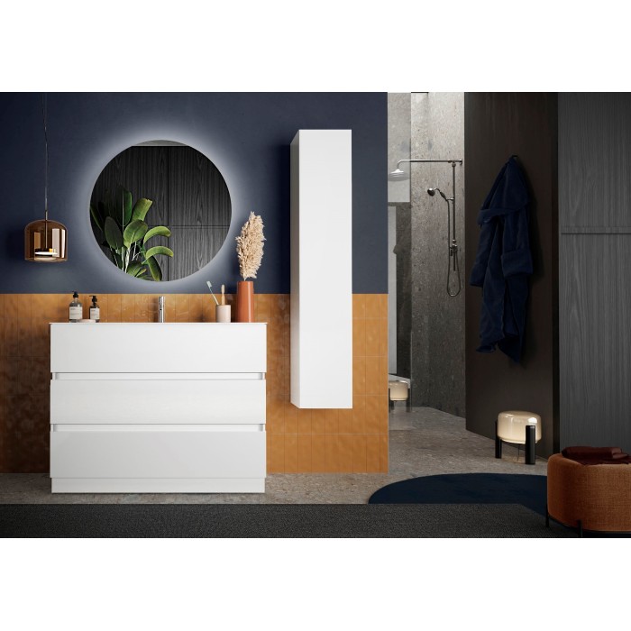 Meuble de salle de bain suspendu, 1porte, collection VIENNE. Coloris blanc brillant