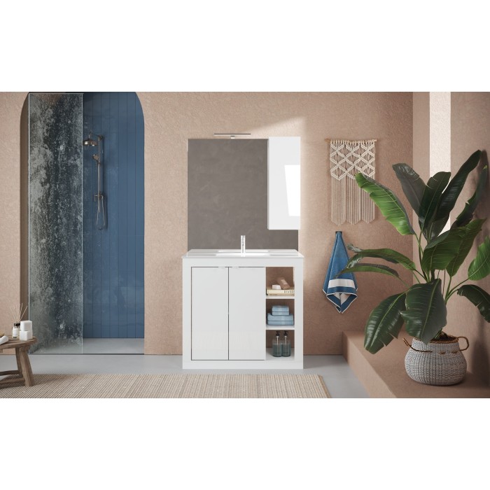 Meuble de salle de bain avec 1 vasque et 2 portes, collection VIENNE. Coloris blanc brillant