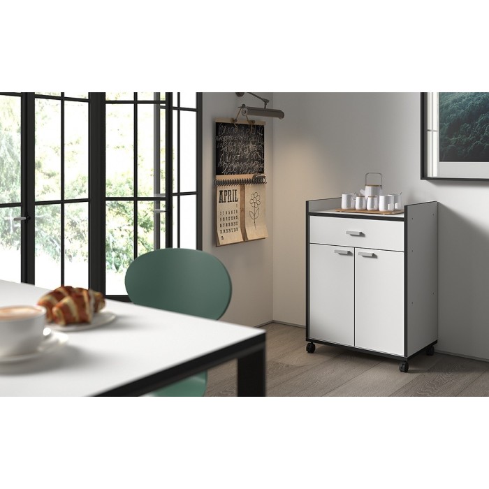 Desserte de cuisine collection GIN design blanc et gris. Idéal pour une cuisine modulaire