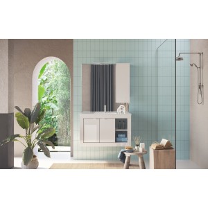 Meuble de salle de bain suspendu avec 1 vasque et 2 portes, collection VIENNE. Coloris blanc brillant