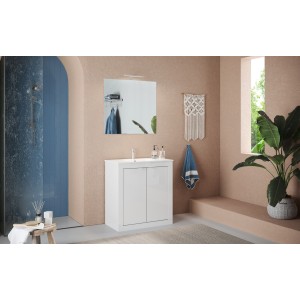 Meuble de salle de bain avec 1 vasque et 2 portes, longueur 82cm, collection VIENNE. Coloris blanc brillant