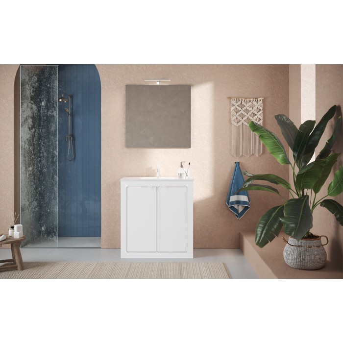 Meuble de salle de bain avec 1 vasque et 2 portes, longueur 82cm, collection VIENNE. Coloris blanc brillant