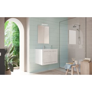 Meuble de salle de bain suspendu avec 1 vasque et 2 portes, longueur 82cm, collection VIENNE. Coloris blanc brillant