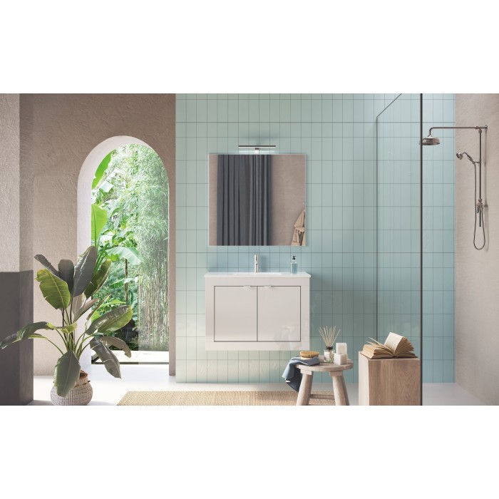 Meuble de salle de bain suspendu avec 1 vasque et 2 portes, longueur 82cm, collection VIENNE. Coloris blanc brillant