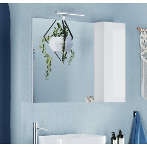 Miroir design avec rangement, 92x75cm, collection CISA, coloris blanc brillant