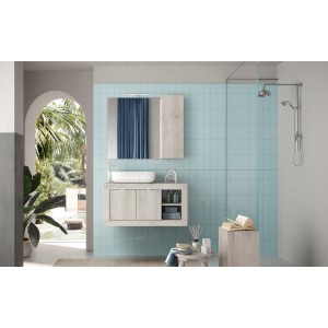 Meuble de salle de bain suspendu une vasque et 2 portes, longueur 92cm,  collection CISA, coloris blanc effet bois