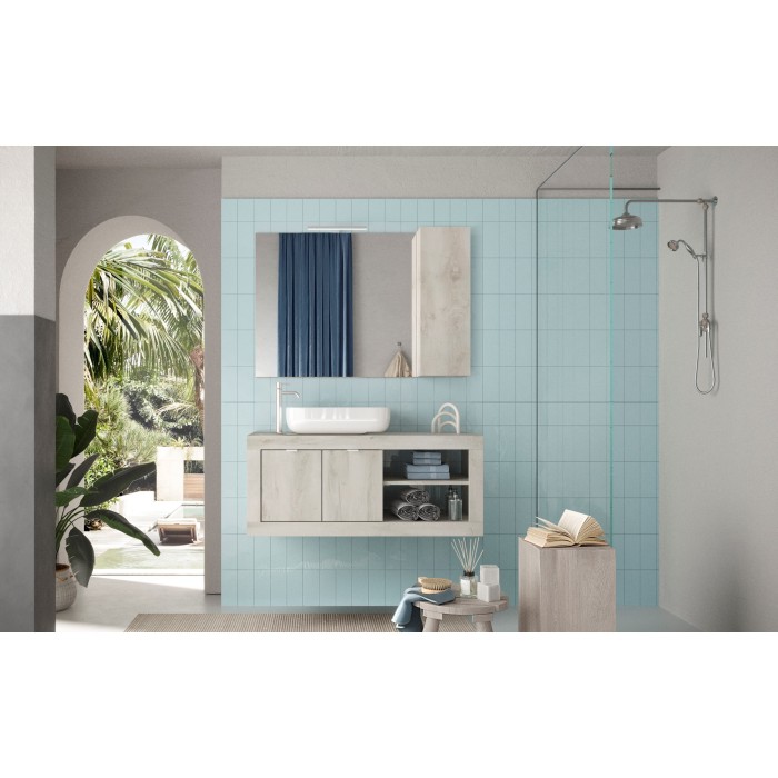 Miroir design avec rangement, 110x75 cm, collection CISA, coloris blanc effet bois