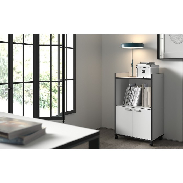 Desserte de cuisine collection GIN design blanc et gris. Hauteur 95cm. Idéal pour une cuisine modulaire