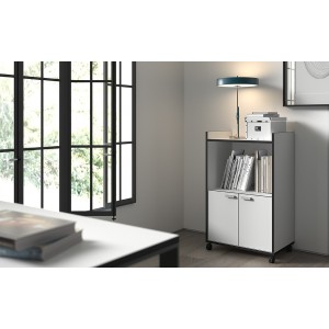Desserte de cuisine collection GIN design blanc et gris. Hauteur 95cm. Idéal pour une cuisine modulaire