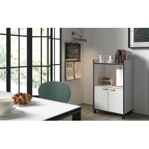 Desserte de cuisine collection GIN design blanc et gris. Hauteur 95cm. Idéal pour une cuisine modulaire
