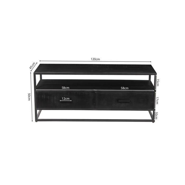Meuble TV collection MADEIRO Structure métal et bois exotique de Mangolia noir. Idéal pour un salon de style industriel.