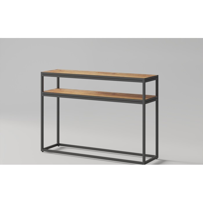 Console de salon style industriel en bois massif exotique de Mangolia et structure métal. Collection MADEIRO