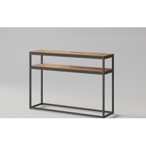 Console de salon style industriel en bois massif exotique de Mangolia et structure métal. Collection MADEIRO