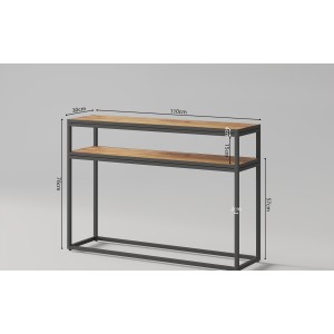 Console de salon style industriel en bois massif exotique de Mangolia et structure métal. Collection MADEIRO