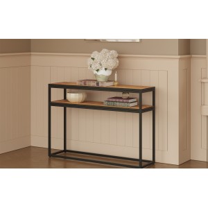 Console de salon style industriel en bois massif exotique de Mangolia et structure métal. Collection MADEIRO