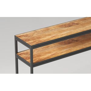 Console de salon style industriel en bois massif exotique de Mangolia et structure métal. Collection MADEIRO
