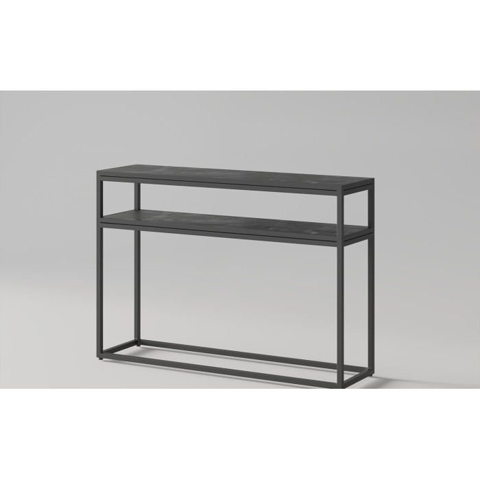 Console de salon style industriel en bois massif exotique de Mangolia noir et structure métal. Collection MADEIRO