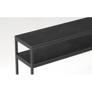 Console de salon style industriel en bois massif exotique de Mangolia noir et structure métal. Collection MADEIRO