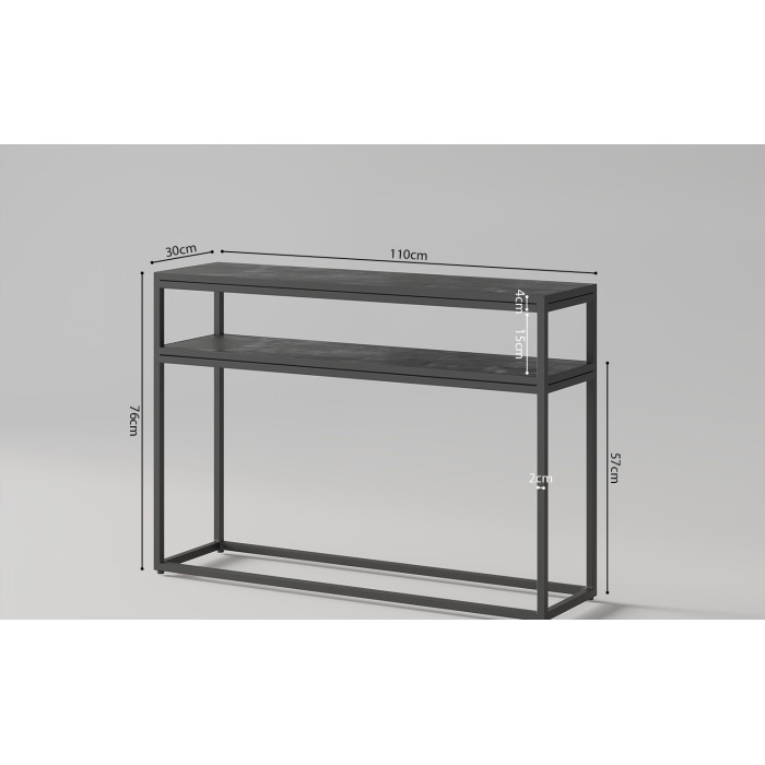 Console de salon style industriel en bois massif exotique de Mangolia noir et structure métal. Collection MADEIRO