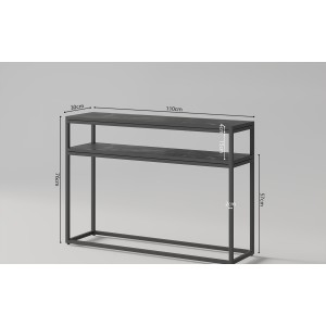 Console de salon style industriel en bois massif exotique de Mangolia noir et structure métal. Collection MADEIRO