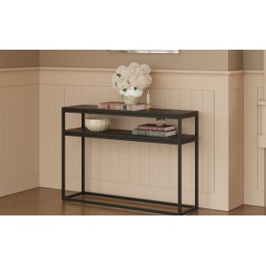 Console de salon style industriel en bois massif exotique de Mangolia noir et structure métal. Collection MADEIRO