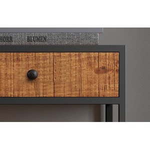 Console de salon avec tiroir style industriel en bois massif exotique de Mangolia et structure métal. Collection MADEIRO