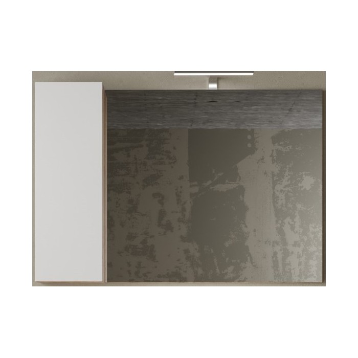 Miroir design avec rangement, 110x75 cm, collection BURA, coloris blanc brillant et chêne clair