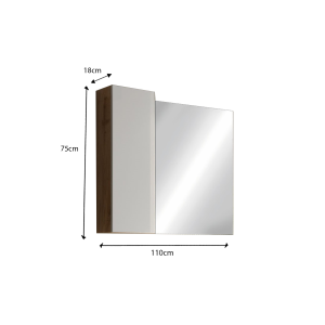 Miroir design avec rangement, 110x75 cm, collection BURA, coloris blanc brillant et chêne clair