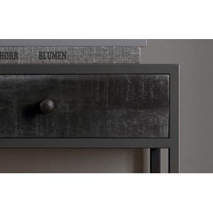 Console de salon avec tiroir style industriel en bois massif exotique de Mangolia noir et structure métal. Collection MADEIRO